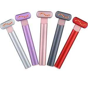 Customization rotation head eyes face massager 4 in 1 vibrating EMS heating red light therapy face wand