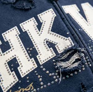 Sweat à capuche zippé surdimensionné avec logo personnalisé, effet vieilli, lavage vintage, blocs de couleur, strass, 400 GSM, pour homme, style streetwear Y2K - Product Image 4