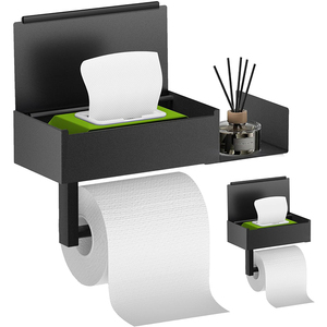Erogatore per salviettine umidificate per bambini contenitore in tessuto nero e supporto per cellulare ripiano laterale per WC - Product Image 4