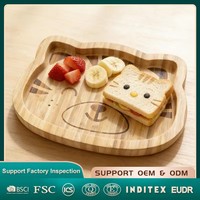 Assiette à ventouse en bambou bio en forme de chat mignon de dessin animé pour bébé, tout-petit et enfant