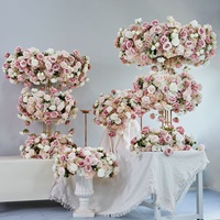 Nouvelle décoration de table de mariage en forme de grande roue avec rangée de fleurs artificielles roses