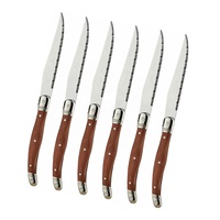 Ustensile d'extérieur couteau à Steak dentelé manche en bois ensemble de couverts 6 pièces couteau à Steak laguna avec boîte en bois