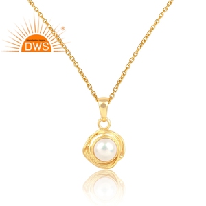Beautiful White Pearl Pendant Necklace 14k Gold Plated Jewelry Supplier 925 Sterling Silver Necklace Vintage Collection - Product Image 2