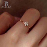 Vente en gros de bijoux fins à la mode, zircon, minimaliste, argent sterling 925, bague coréenne, trèfle à quatre feuilles, bagues pour filles
