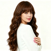 Perruque synthétique longue ondulée en fibre haute température, franges complètes, raie au milieu, pointes dégradées effet shaggy, 10 couleurs, 1 pièce