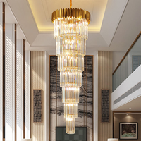 Nouvelle lampe de lustre LED décorative de luxe en fer doré avec cristaux transparents, réglable en hauteur, pour escalier de villa ou hôtel