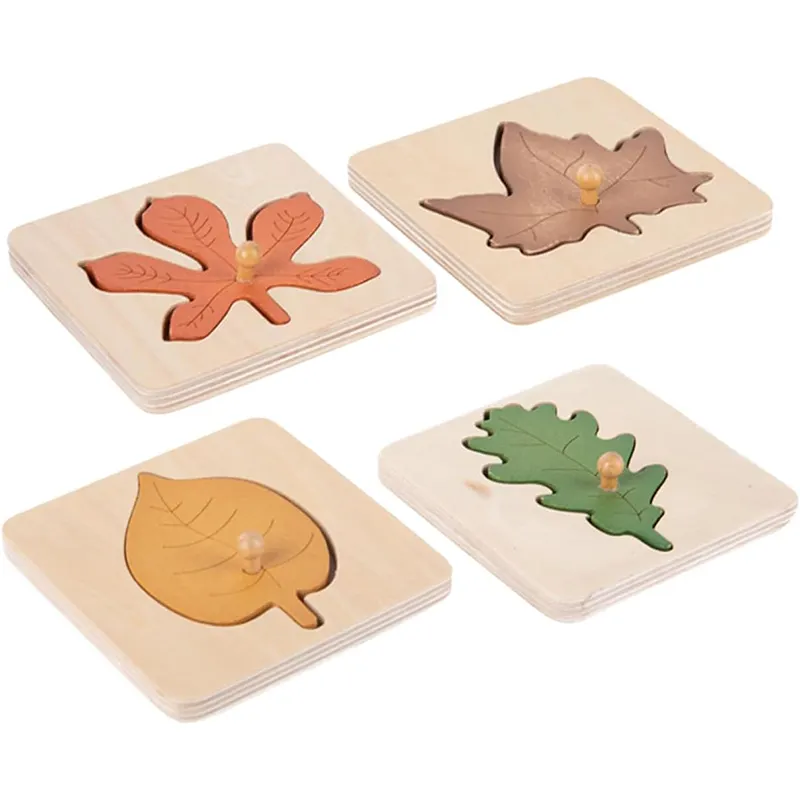 새로운 디자인 어린이 교육 모양 크리 에이 티브 블록 몬테소리 잎 3D 나무 퍼즐