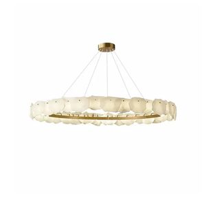 Lustre de plafond en marbre Art Déco à LED, dimmable, or chromé, luminaire suspendu, lampe pour salon - Product Image 1