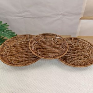 Milieuvriendelijke Retro Handgeweven Rotan Platte Ronde Bak Organizer Licht Versierd Fruit Wijnstok Mand Vorm Voor Opslag Van Voedsel - Product Image 1