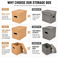 Caja de Almacenamiento de Papel Kraft Resistente con Tapa y Asa, Caja de Archivo de Cartón Corrugado, Organizador de Documentos, Caja para Cómics y Discos