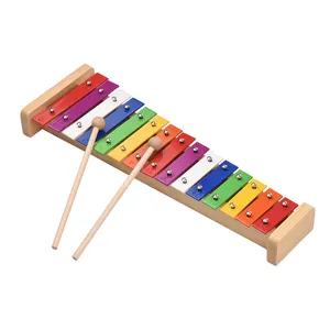 15 Note Glockenspiel Xylophone Wooden Base Colorful Aluminum Bars Glockenspiel With 2 Mallets Educational Musical Instrument