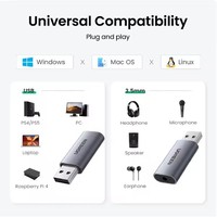 CM383 UGREEN USB zu Audio-Buchse USB Externe Soundkarte 3,5mm Audio-Adapter 2-in-1 USB-A zu Aux TRRS Kopfhörer-Adapter