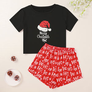 <span class=keywords><strong>Pijama</strong></span> de dos piezas para niñas, conjunto de ropa de dormir de algodón para mujeres, pijamas para mujeres, conjunto de pijamas de Navidad para mujer, verano corto - Product Image 6