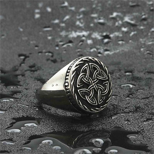 Bague pour homme en acier inoxydable, motif fleur irlandaise, argent, design géométrique rétro, bijou cadeau - Product Image 2