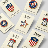 Collection de Broches Émaillées Patriotiques 250 Ans de Liberté 1776-2026 – Drapeau, Étoile, Cloche de la Liberté – Lot de Broches de Revers avec Carte de Présentation en Gros