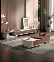 Nouvel ensemble table basse extensible et meuble TV de style moderne vintage, mobilier multimédia en bois de luxe minimaliste pour petit salon