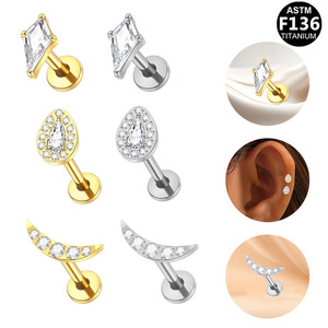 Crescent Moon Stud Earrings <b>Titanium</b> Alloy Channel Setting Ear Cartilage Stud Simple Everyday Wear - Product Image 4