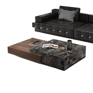 Tavolino da Caffè in Pietra Italiana, Design Minimalista <span class=keywords><strong>Quadrato</strong></span> per Soggiorno, Lusso Moderno di Alta Gamma con Struttura in <span class=keywords><strong>Legno</strong></span> e Lastra di Pietra - Product Image 4