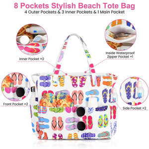 Bolsa de playa Feihong de gran capacidad con estampado de chanclas, bolso de viaje de verano para guardar artículos de viaje - Product Image 4