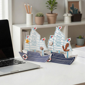 Mediterranean Sailboat Model 2Pcs <b>Desk</b> Decoration Marine Theme Office Decor - Product Image 2