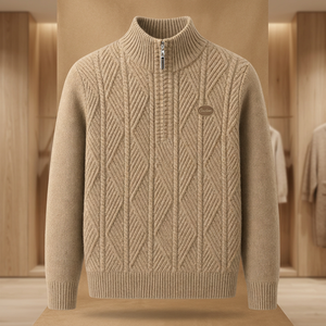 Pull en laine tricoté pour homme, anti-plis, anti-rétrécissement, avec logo frontal et col semi-montant - Product Image 3