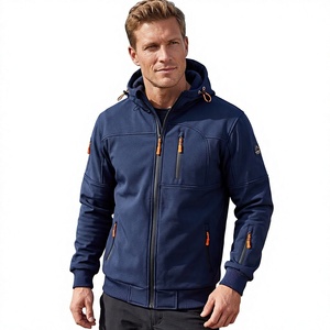 Veste en polaire à capuche bleu marine pour homme avec détails de fermeture éclair orange Coupe classique Vêtement décontracté coupe-vent pour l'automne Fabriqué au Bangladesh - Product Image 5