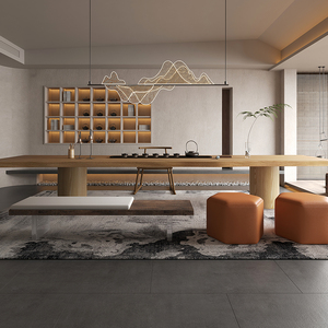 Muebles de cocina de lujo de gran tamaño de forma irregular en bruto superior de madera maciza losa Live Edge mesa de comedor - Product Image 2