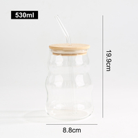 Tasse en verre esthétique en forme de nuage avec couvercle en bambou et paille en verre, motif vague, résistante à la chaleur, personnalisable