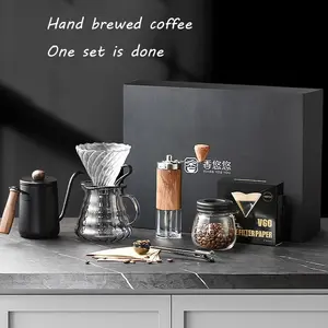 Toptan lüks elektrikli dökün damla kahve makinesi seti yüksek kaliteli paslanmaz çelik kahve değirmeni klasik tasarım hediye kutusu