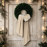 Couronne de Noël en velours avec longue queue et nœud, ruban festif pour décoration de porte d'entrée