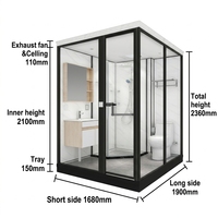 Module de salle de bain modulaire personnalisé YEETE avec cadre noir, douche à effet pluie, toilettes et meuble-lavabo en bois pour projets hôteliers et d'appartements