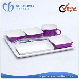 Ensemble de vaisselle en plastique pour le <span class=keywords><strong>service</strong></span> de repas en vol, vaisselle réutilisable et durable avec assiettes, bols et tasses - Product Image 3