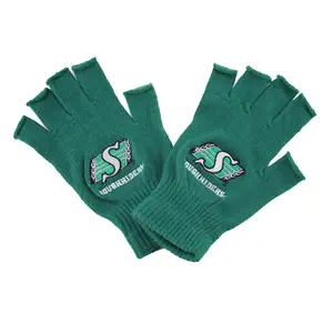 ถุงมือถักครึ่งนิ้วสีเขียวเปิดฤดูหนาวนวม