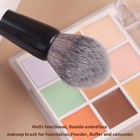 Kit de 4 pinceaux de maquillage double-embout à manche en bois, incluant pinceaux angulaires pour blush, fond de teint, contour et anticernes, Noir et Blanc, Outils de maquillage véganes