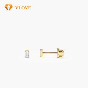 Vलव कस्टर्ड गहने 14k गोल्ड सिंगल बैगुएट हेलिक्स भेदी प्राकृतिक हीरे की बालियां - Product Image 3