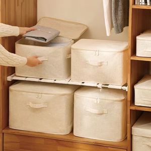 45*35*30 cm Cotton Linen <b>Storage</b> Box with Lock for <b>Clothes</b> and Toys - Product Image 1