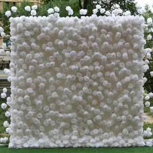 Simulación Rosa Blanca telón de fondo pared 3D rollo de tela flor trasera pared panel de flores artificiales Decoración