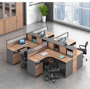 Meja komputer kantor gaya Modern bentuk L Panel kayu kubus Modular meja partisi kantor untuk staf karyawan stasiun kerja - Product Image 2