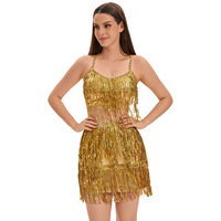 Traje de Baile Latino para Mujer, Conjunto de Falda con Lentejuelas Multicolores Doradas y Plateadas, Ropa para Actuaciones en Escenario, Adulto, Transfronterizo