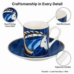 <span class=keywords><strong>Set</strong></span> Moderno di Tazze <span class=keywords><strong>da</strong></span> Caffè Arabo <span class=keywords><strong>da</strong></span> 90ml con Piattino, Stampa Cavallo, in Porcellana, Ecologico, Lavabile in Lavastoviglie, per Ramadan e Matrimoni - Product Image 3