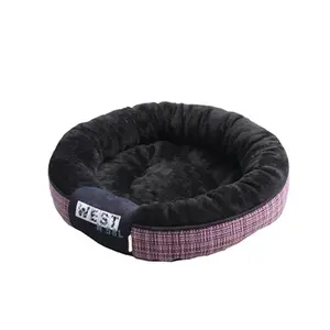 Cheap Linen Suede Donut Dog Bed Patch Work Design Comfortable And Soft Round Dog Bed For Cat Dog