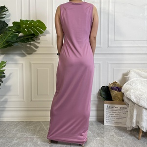 6565# Solid Color Open <b>Abaya</b> Underwear Sleeveless Dress Muslim Ladies <b>Plain</b> Color Soft Jersey Slip Long Dresses 7 Colors - Product Image 5
