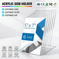 Lot de 6 supports de signalisation en acrylique 5 x 7, présentoirs de panneaux en plastique transparent, supports de papier à dos incliné vertical pour entreprises et magasins