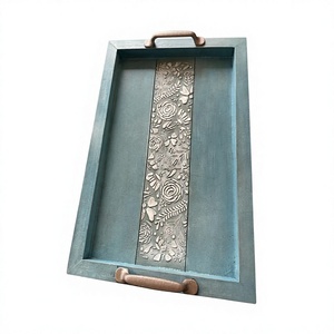 Plateau de service pour le petit-déjeuner en bois MDF gravé à la main, finition polie, style américain moderne européen de luxe, B.S INTERNATIONAL N210 - Product Image 5