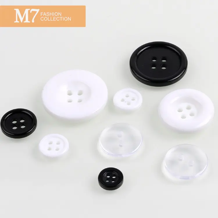 ZM172 عالية الجودة قابلة للتحلل البيولوجي مع أزرار راتينج بلاستيك مستدير أبيض أسود