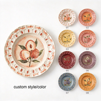 Assiette à dîner en céramique peinte à la main avec motif floral sur le bord, vaisselle OEM ODM, assiettes décoratives en grès à motif floral vintage et fruité