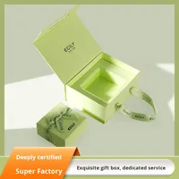 Boîte cadeau magnétique pliable sur mesure verte avec couvercle rabattable pour bijoux, montres et lunettes, avec options personnalisées, modèle ECILY-01