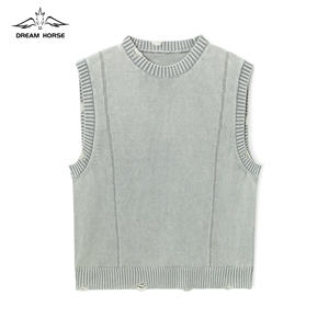 AiNear Vente <span class=keywords><strong>en</strong></span> gros de logo personnalisé Oem & Odm Chunky Sleeveless Crew Neck Ripped Rib Men's Cotton Knitted Pullover Vest Sweater - Product Image 1