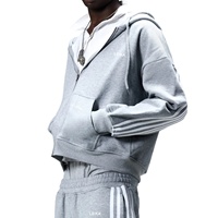 Hoodie Sweatshirt Pria Kualitas OEM Grosir Bordir Custom Garis-garis Katun Tebal Resleting Model Crop Streetwear