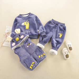 Conjunto de ropa de algodón y terciopelo para niños y niñas, traje de tres piezas de 1 año - Product Image 4